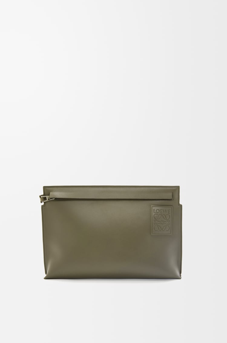 LOEWE T Pouch in satin calfskin Khaki Green