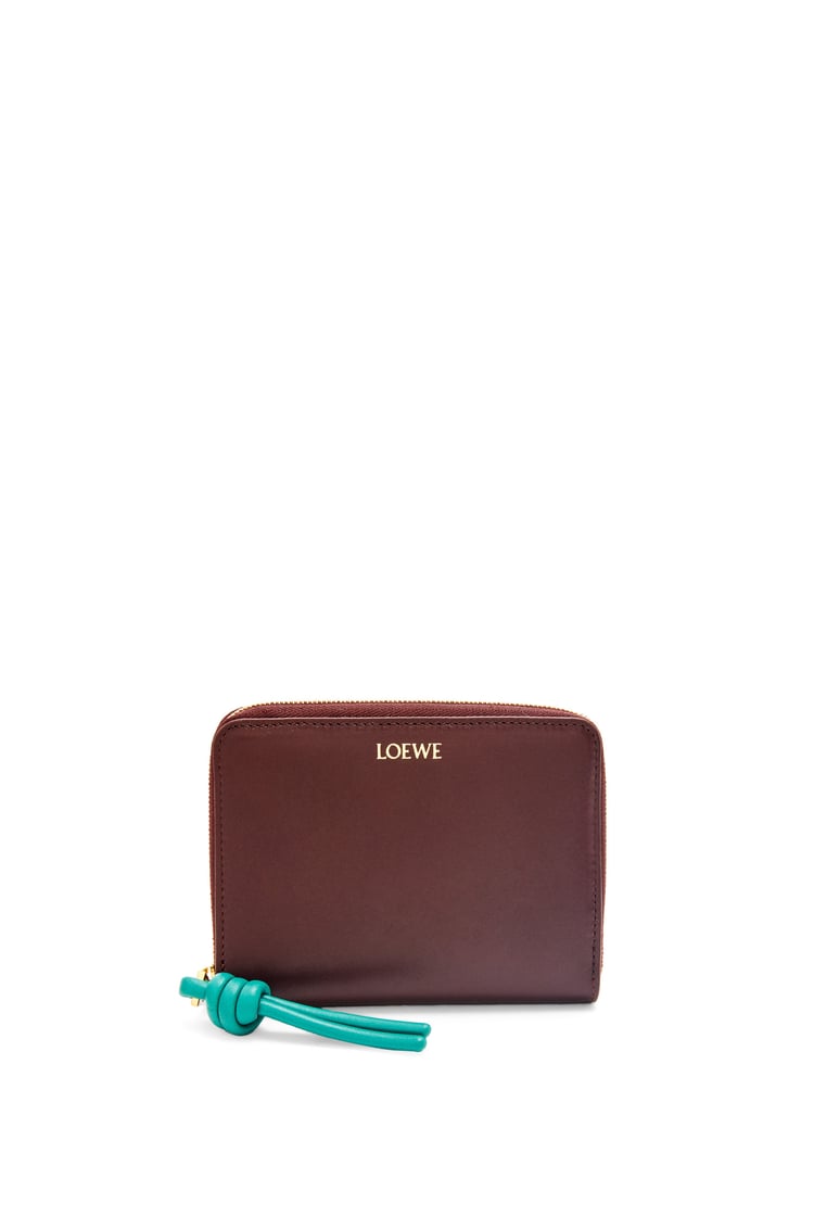 LOEWE Knot compact zip around wallet in shiny nappa calfskin Burgundy/Emerald