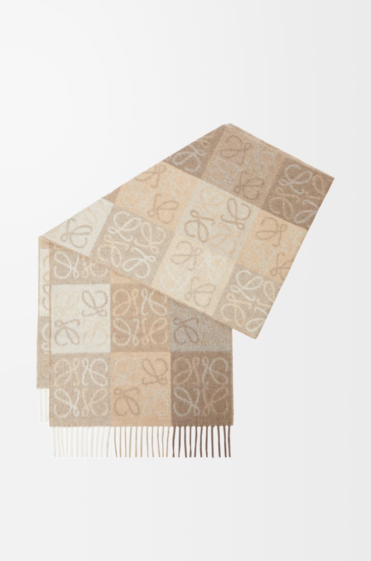 LOEWE Bufanda en damero en lana y cashmere Blanco/Beige