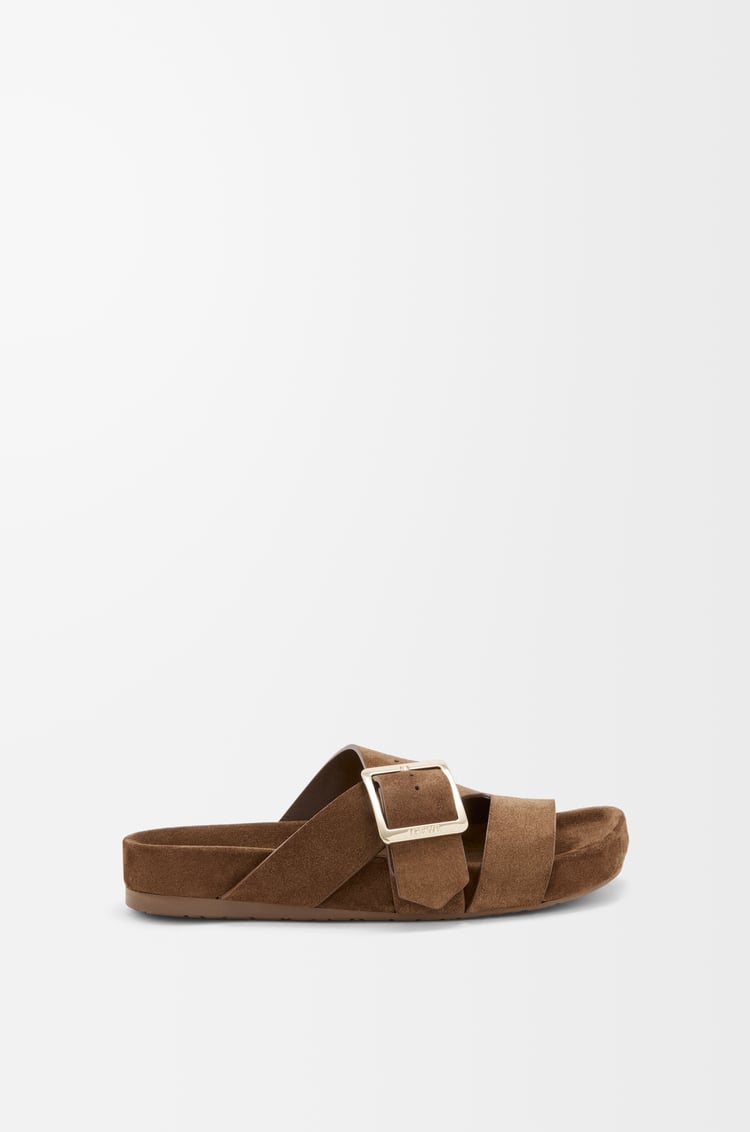 LOEWE Ease Buckle 麂皮涼鞋 棕色