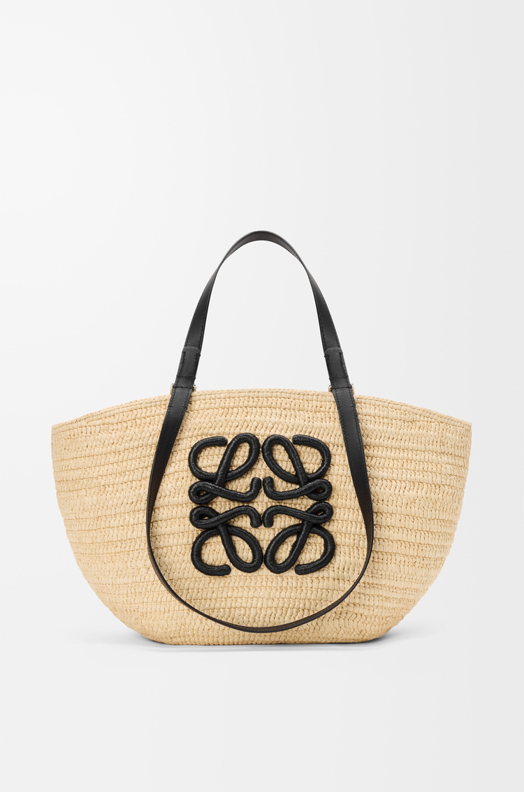 LOEWE Medium Eclipse basket in raffia and calfskin Natural/Black