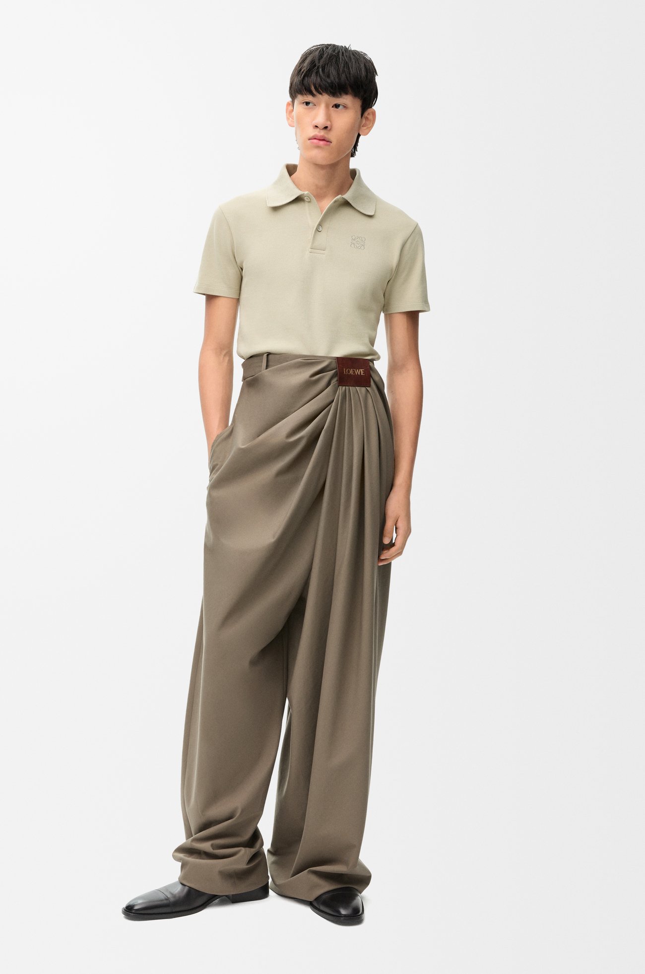LOEWE Draped trousers in cotton and silk Khaki Brown
