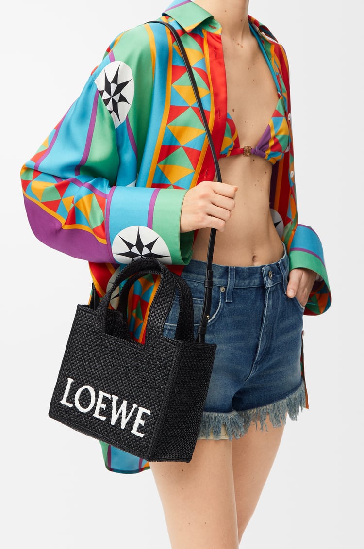 LOEWE Small LOEWE Font tote in raffia Black