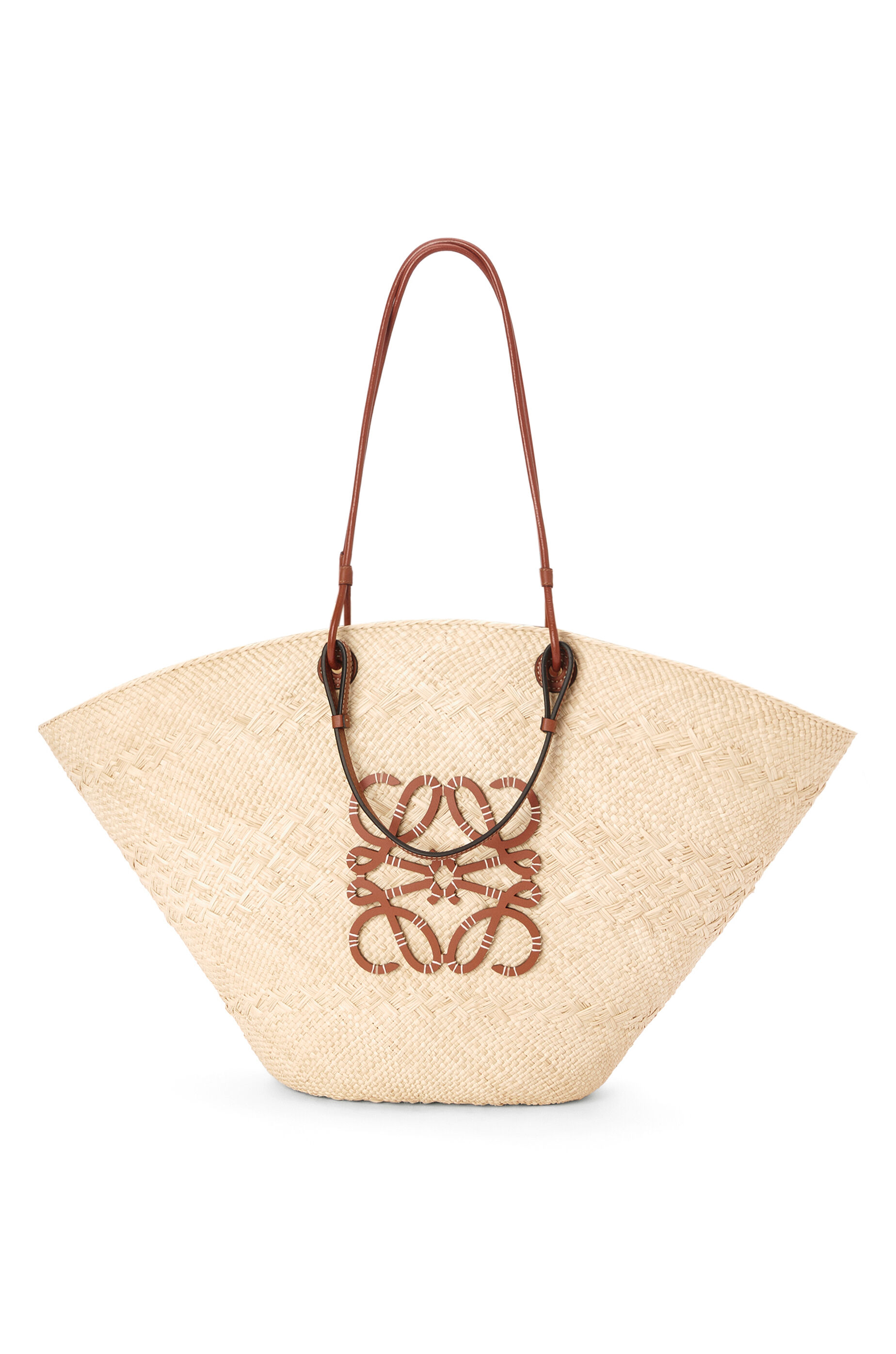 Small Anagram Basket bag in iraca palm and calfskin Natural Tan LOEWE