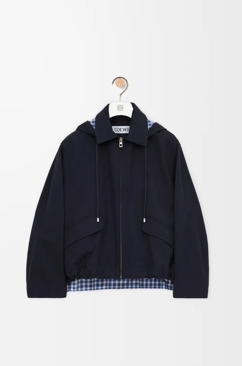 LOEWE Hooded parka in cotton and silk Dark Navy