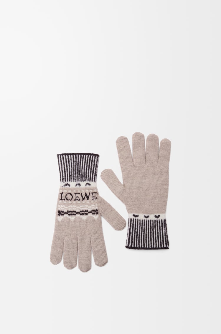 LOEWE Guantes en mezcla de lana Beige/Multicolor