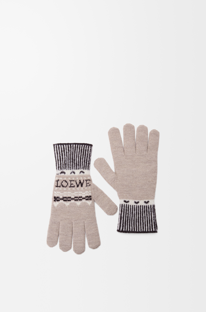 LOEWE Guantes en mezcla de lana Beige/Multicolor