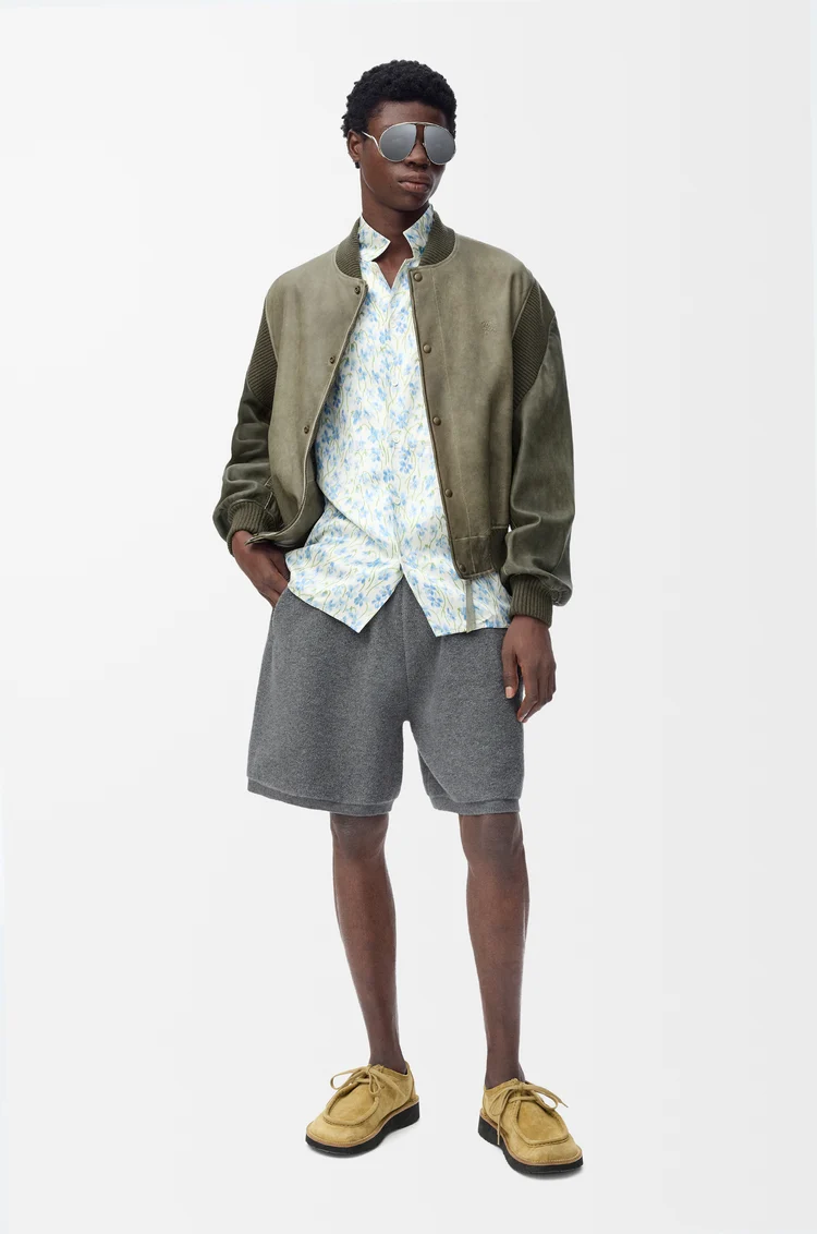 LOEWE Chaqueta bomber en piel napa de cordero Verde Caqui
