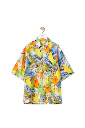 LOEWE Camisa en seda con estampado de loros Naranja/Azul/Amarillo