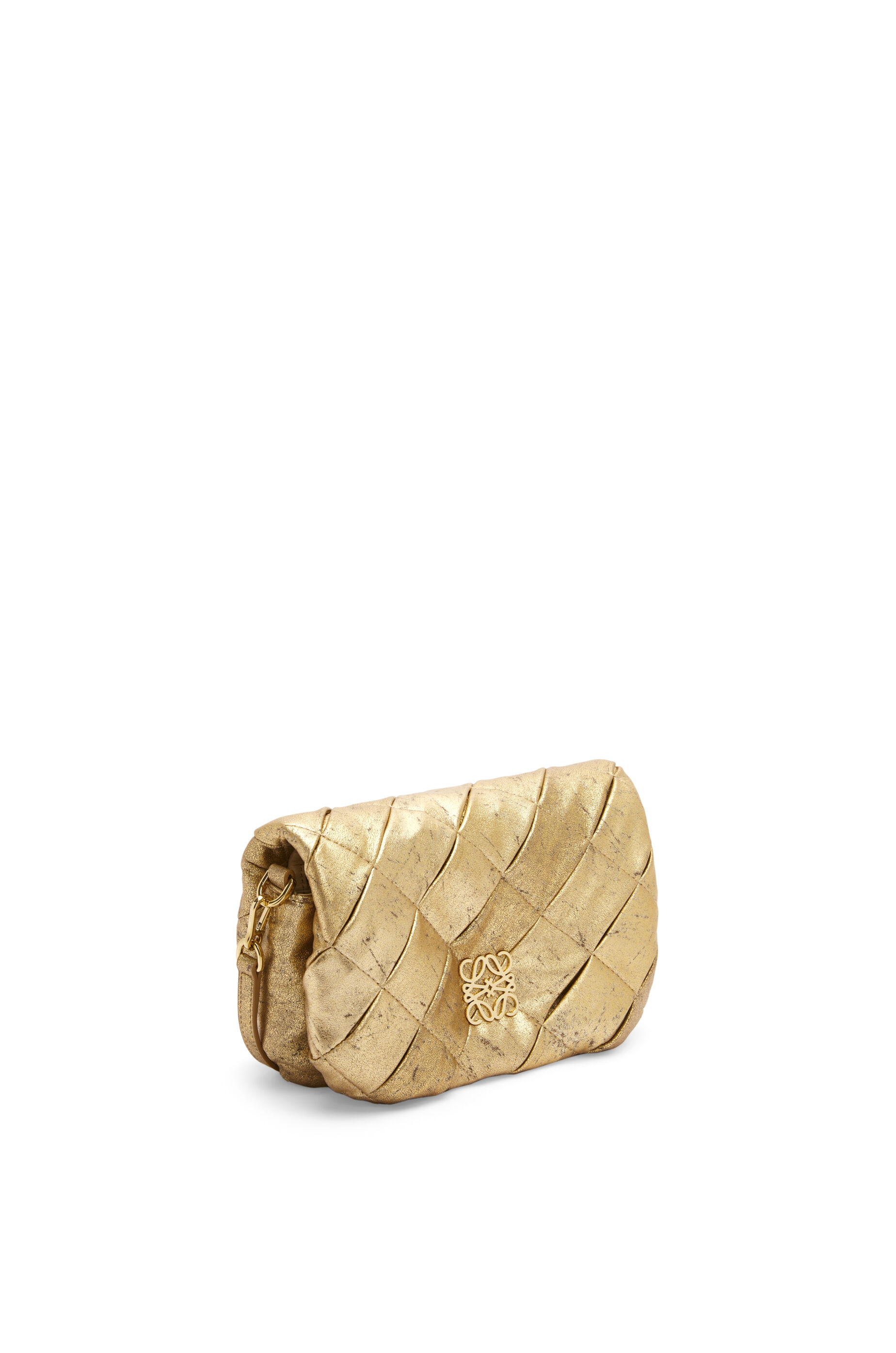 Mini Puffer Goya bag in pleated metallic leather Gold LOEWE