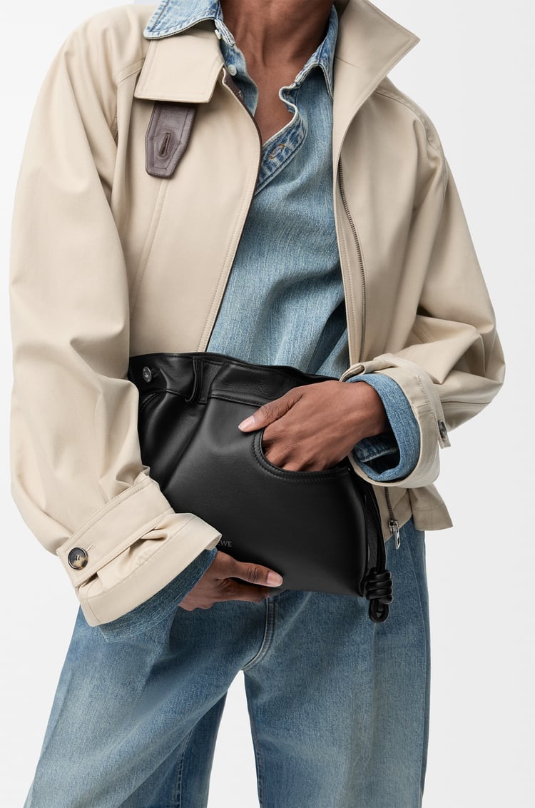 LOEWE Panta medium Flamenco clutch in shiny calfskin Black