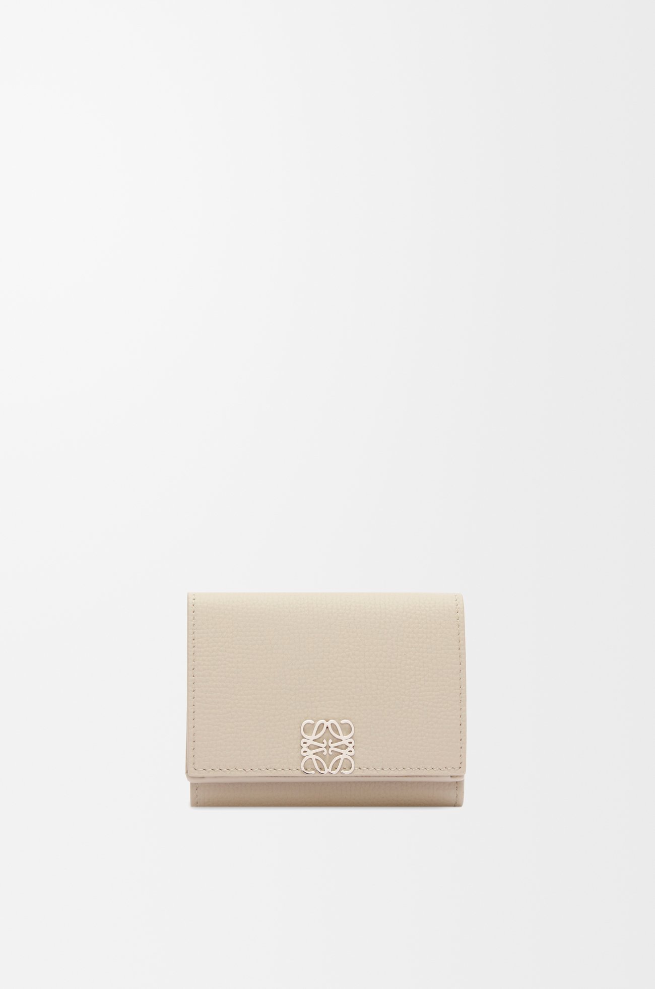 LOEWE Anagram trifold wallet in pebble grained calfskin Light Ghost