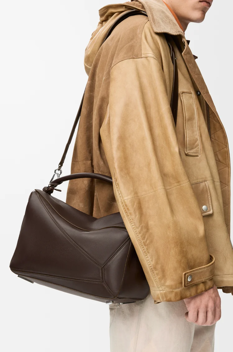 LOEWE Large Featherlight Puzzle bag in nappa lambskin Dark Chestnut