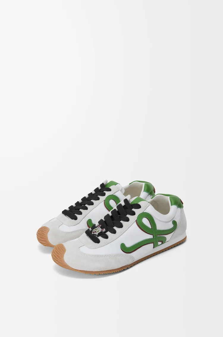 LOEWE Sneakers Ballet Runner 2.0 en nylon et cuir de veau Blanc/Vert Gazon/Orange Foncé