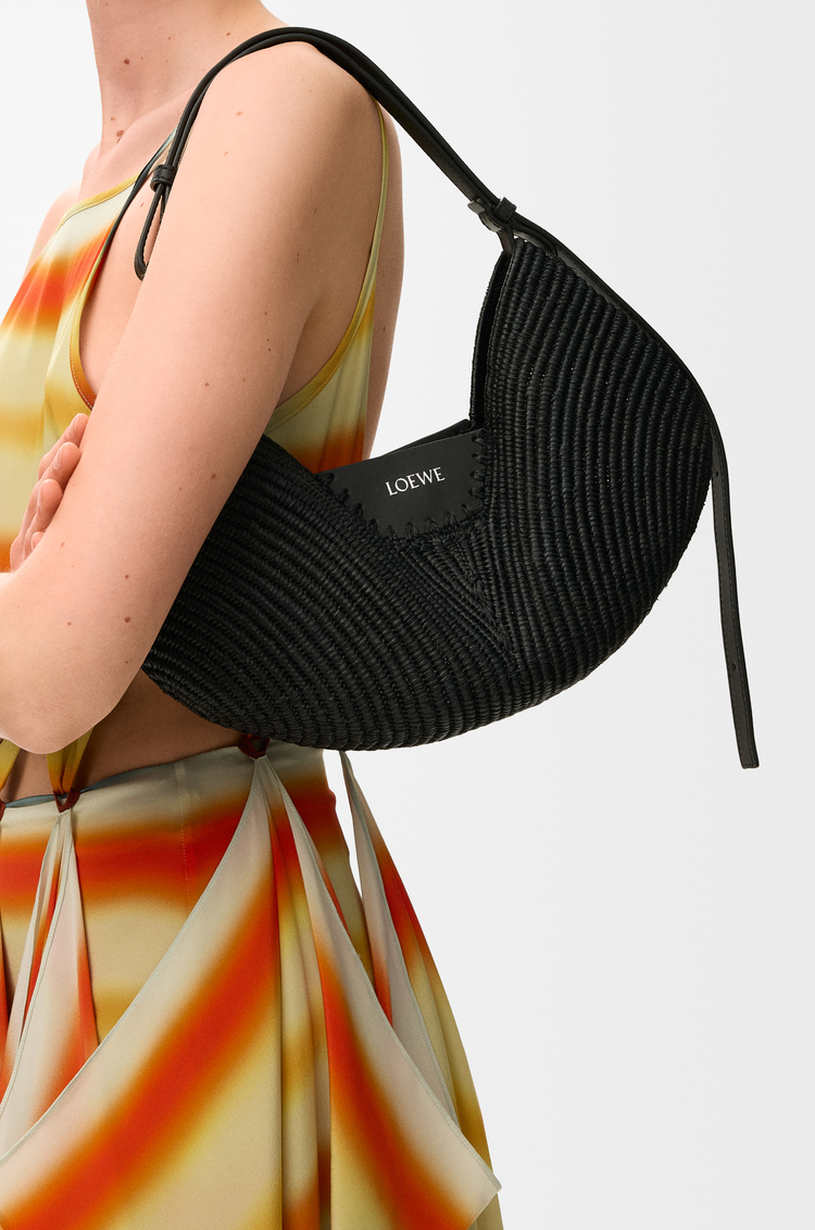 LOEWE Medium Loewe Swing bag in raffia and calfskin Black