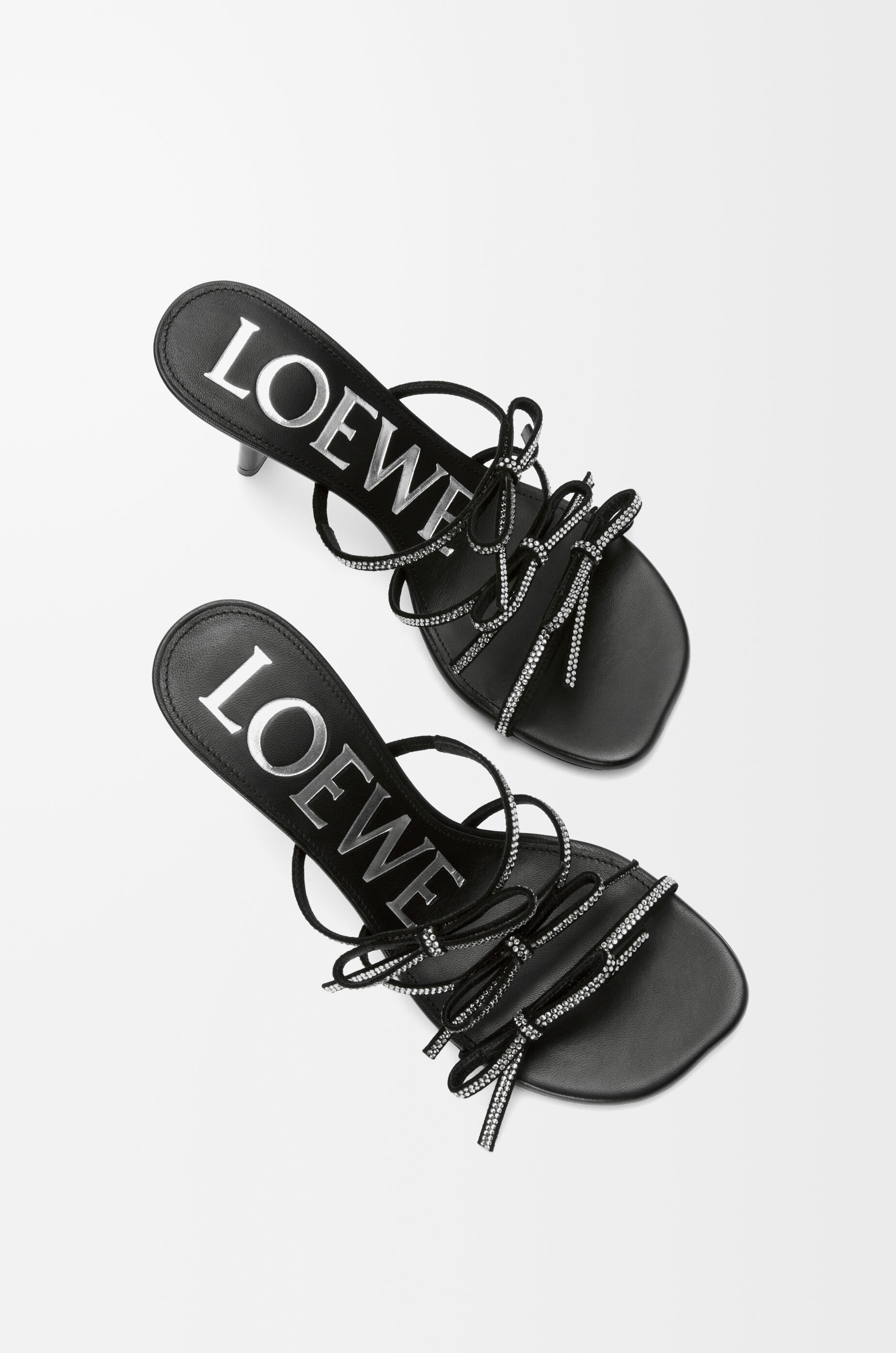 Petal sandal in suede and rhinestones Black - LOEWE