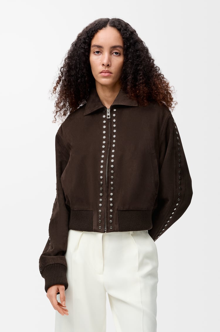 LOEWE Bomber jacket in suede lambskin 深棕色