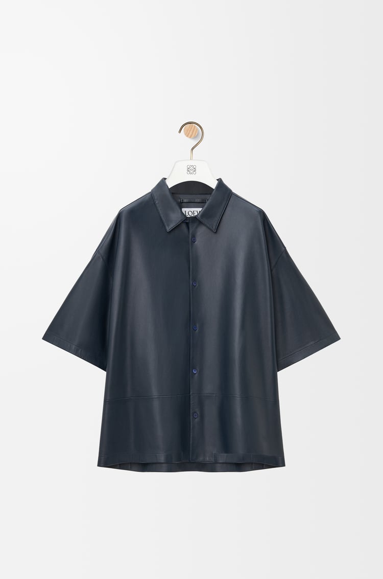 LOEWE Camisa de manga corta en piel napa de cordero Azul Marino Oscuro