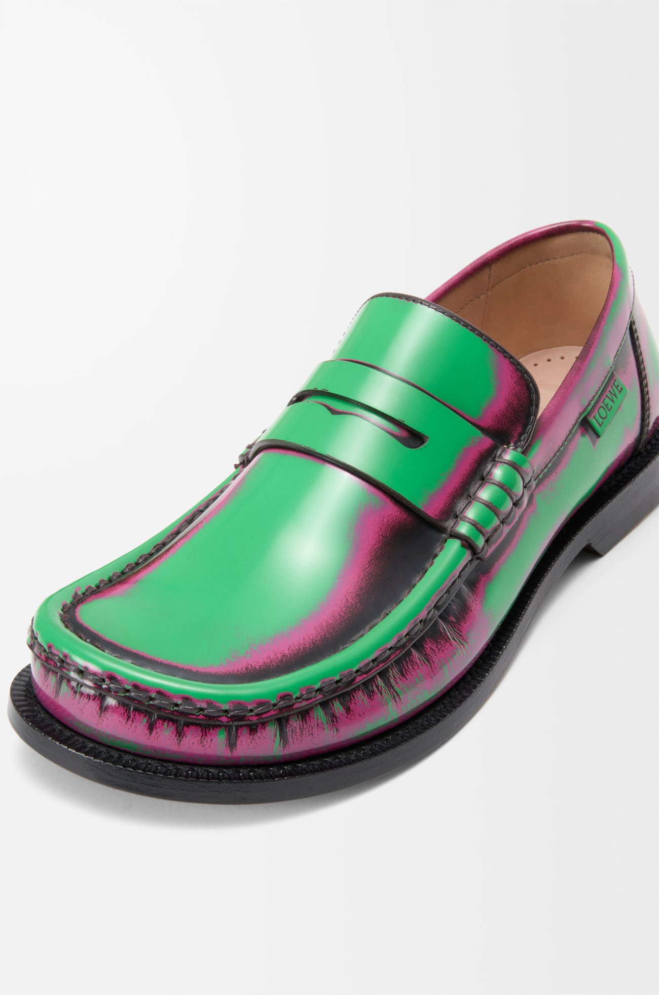 LOEWE Campo loafer in brushed calfskin Green/Pink/Burgundy