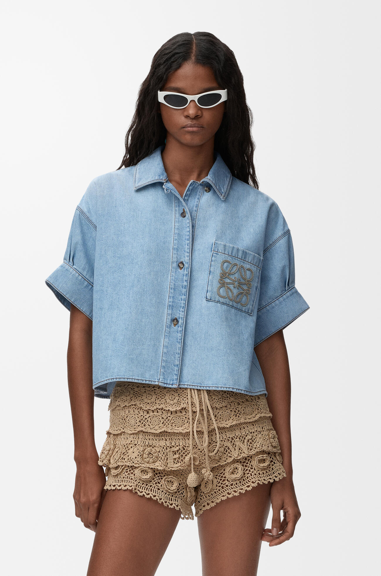 LOEWE Camicia a maniche corte in denim Blu Délavé