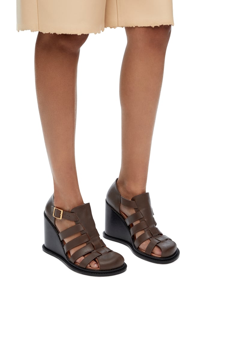 LOEWE Campo wedge sandal in wzed calfskin Dark Brown