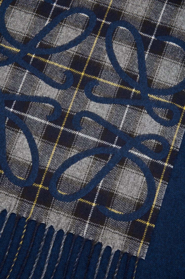 LOEWE Anagram scarf in silk and cashmere Navy/Anthracite/Navy