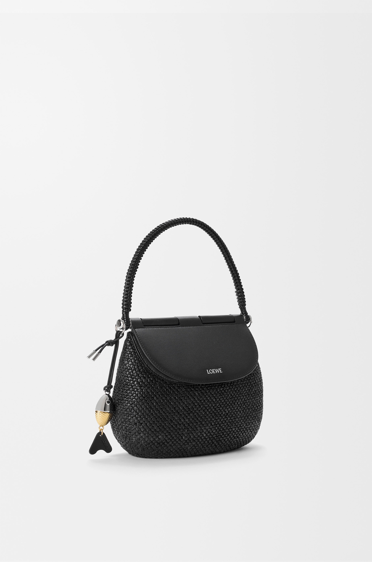 LOEWE Medium Pescador bag in raffia and calfskin Black