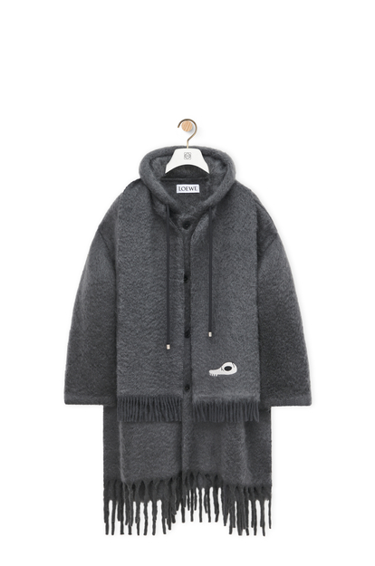 LOEWE Hooded scarf coat in wool and mohair Dark Grey Melange