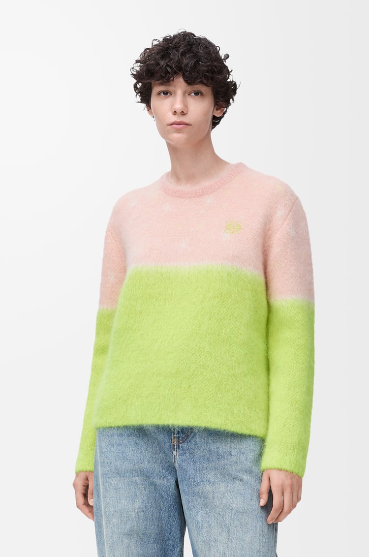 LOEWE 馬海毛混紡套頭衫 粉紅色/黃色