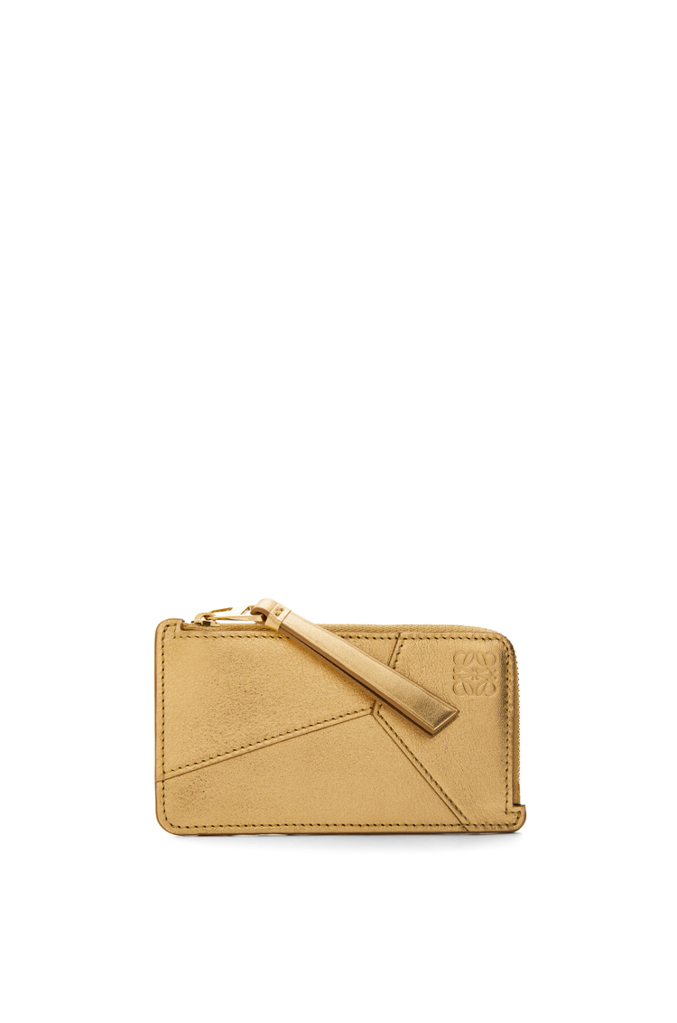 LOEWE Puzzle coin cardholder in metallic calfskin Gold/Oak