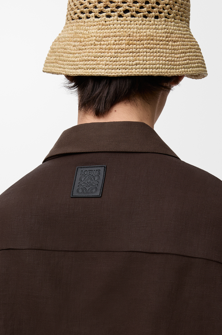 LOEWE 棉麻短袖襯衫 深棕色/棕色