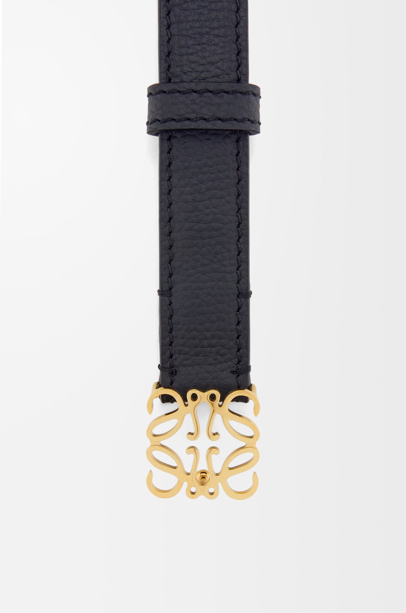 LOEWE 鵝卵石紋小牛皮 Anagram 皮帶 黑色/金色