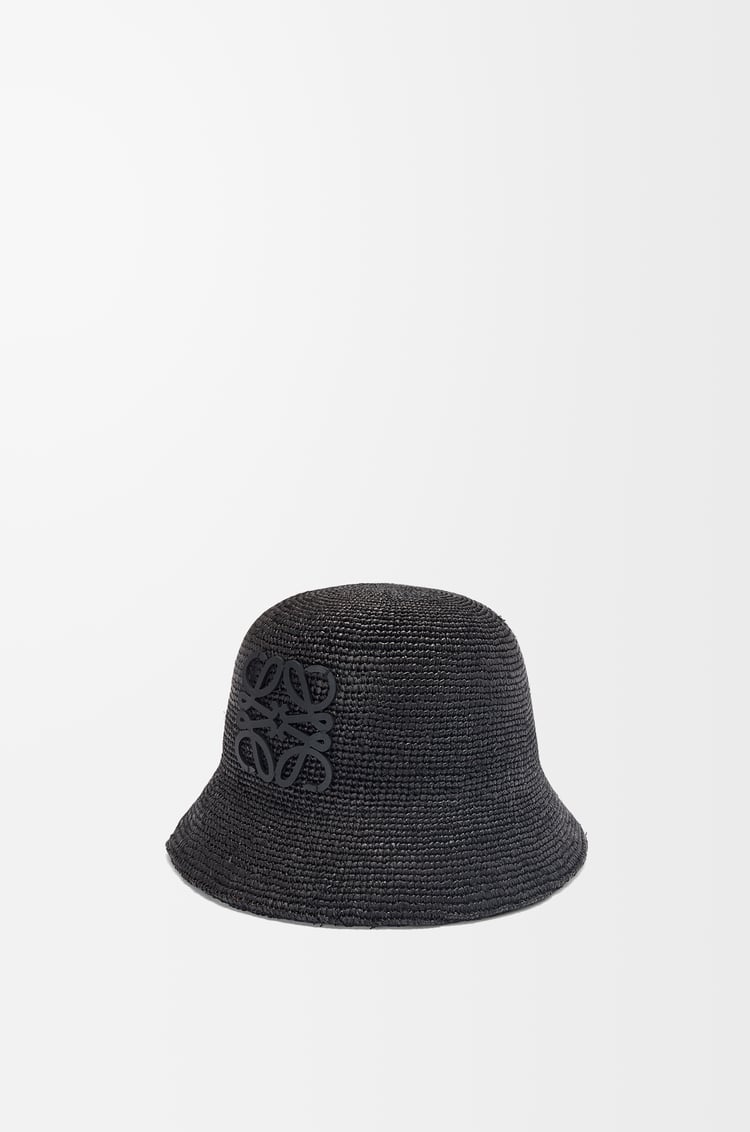 LOEWE Bucket hat in raffia and calfskin Black