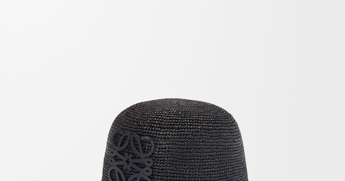 Bucket hat in raffia and calfskin Black - LOEWE USA Official 