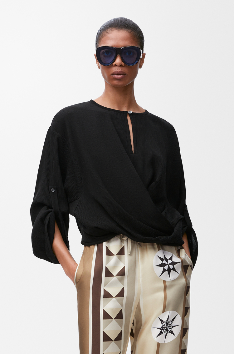 LOEWE Blusa en algodón y seda Negro