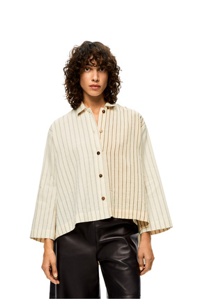 LOEWE Stripe tunic shirt in cotton and linen Ecru/Black plp_rd