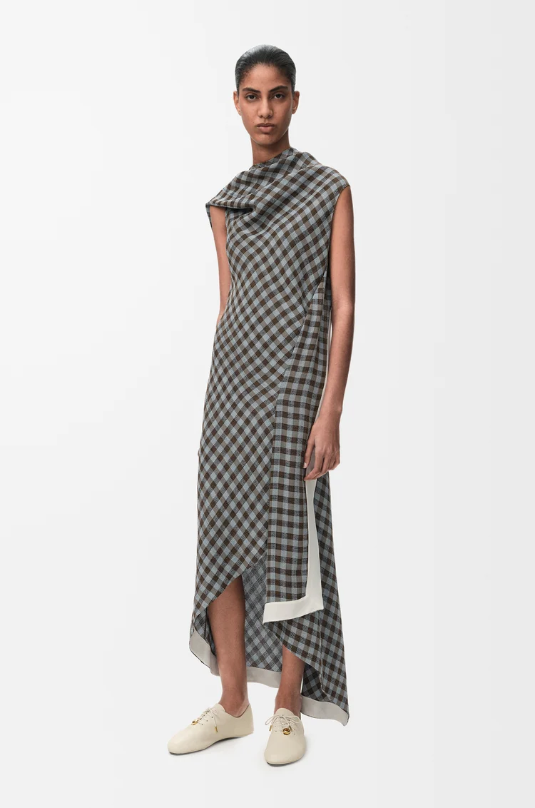 LOEWE Dress in viscose and linen blend Blue/Brown