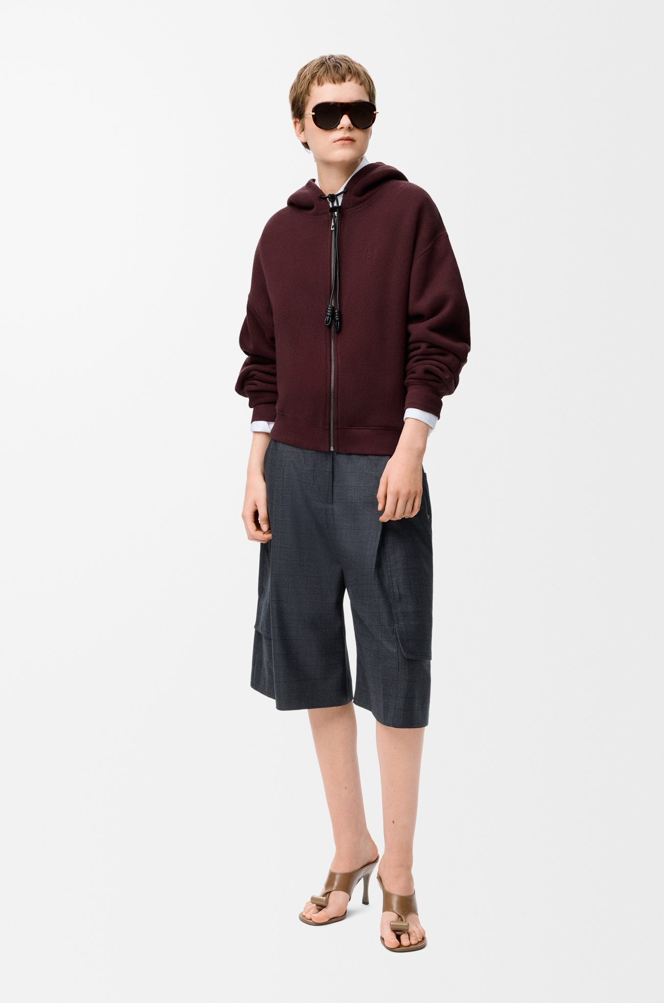 LOEWE Sweatshirt à capuche Flamenco en coton et cachemire Bordeaux Foncé