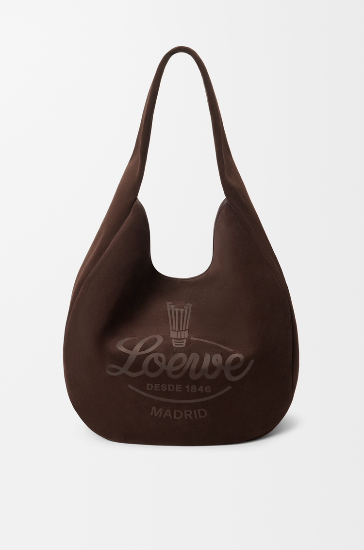 LOEWE 麂皮小牛皮 Roomy Hobo 包款 深棕色