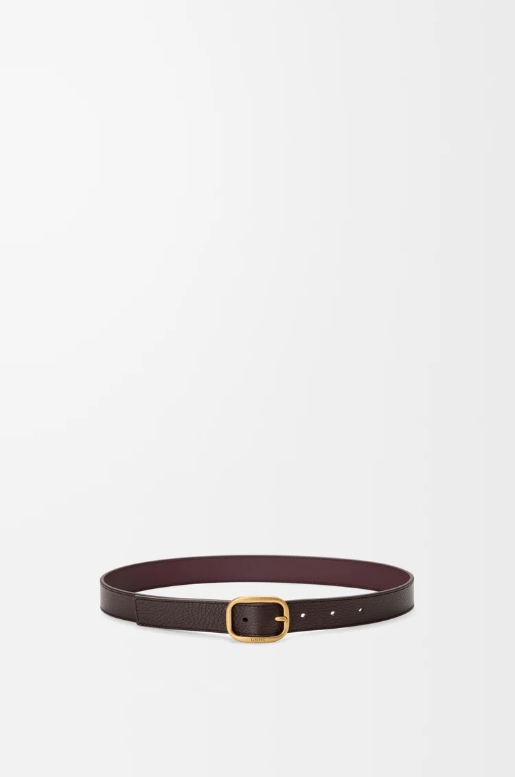 LOEWE Rounded soft belt in supple grained calfskin Oxblood/Vintage Gold