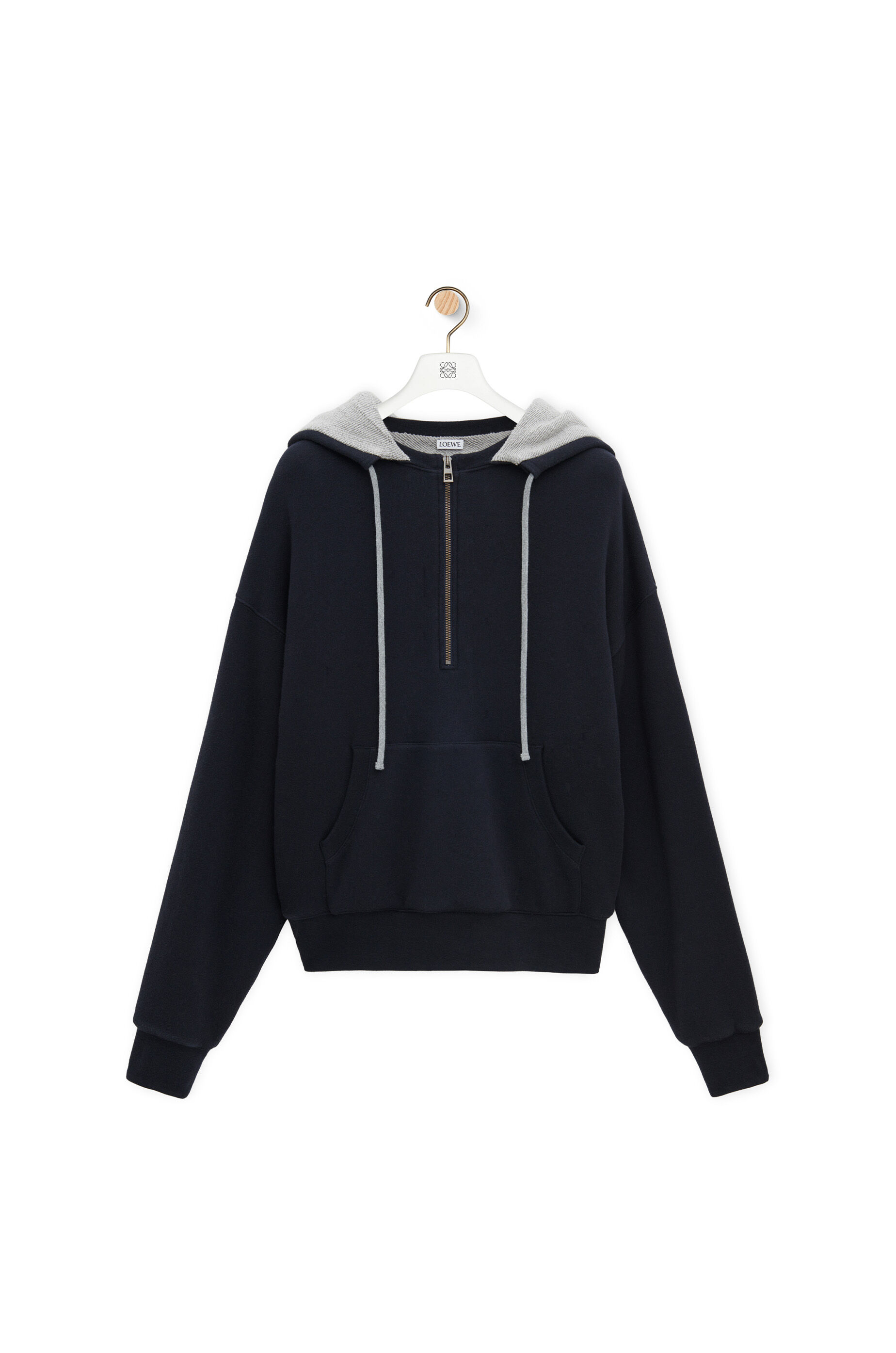 Zip up hoodie in cotton and cashmere Navy Grey LOEWE