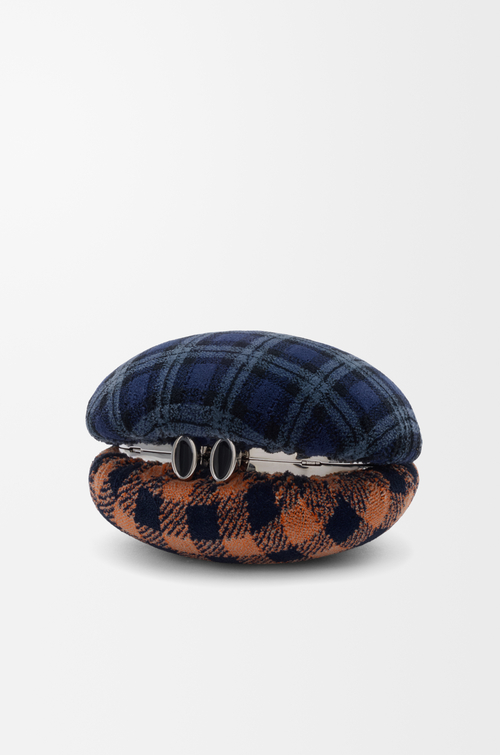 LOEWE Minaudiere Shell en tejido estampado a cuadros y metal Azul Marino/Multicolor