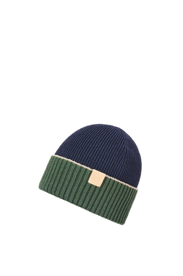 LOEWE Beanie in linen and cotton Navy Blue/Khaki Green