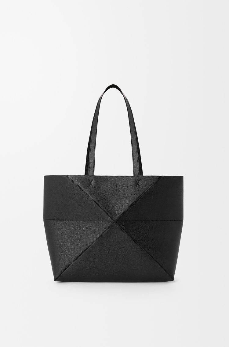 LOEWE Medium horizontal Puzzle Fold tote in soft grained calfskin Black