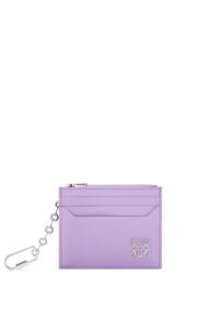 LOEWE Anagram square cardholder in pebble grain calfskin with chain Light Mauve