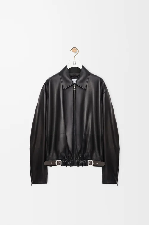 LOEWE Chaqueta con cinturón en piel napa de cordero Negro