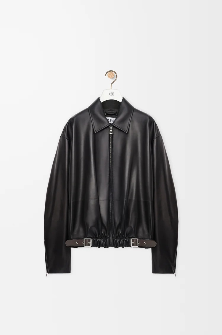 LOEWE Chaqueta con cinturón en piel napa de cordero Negro