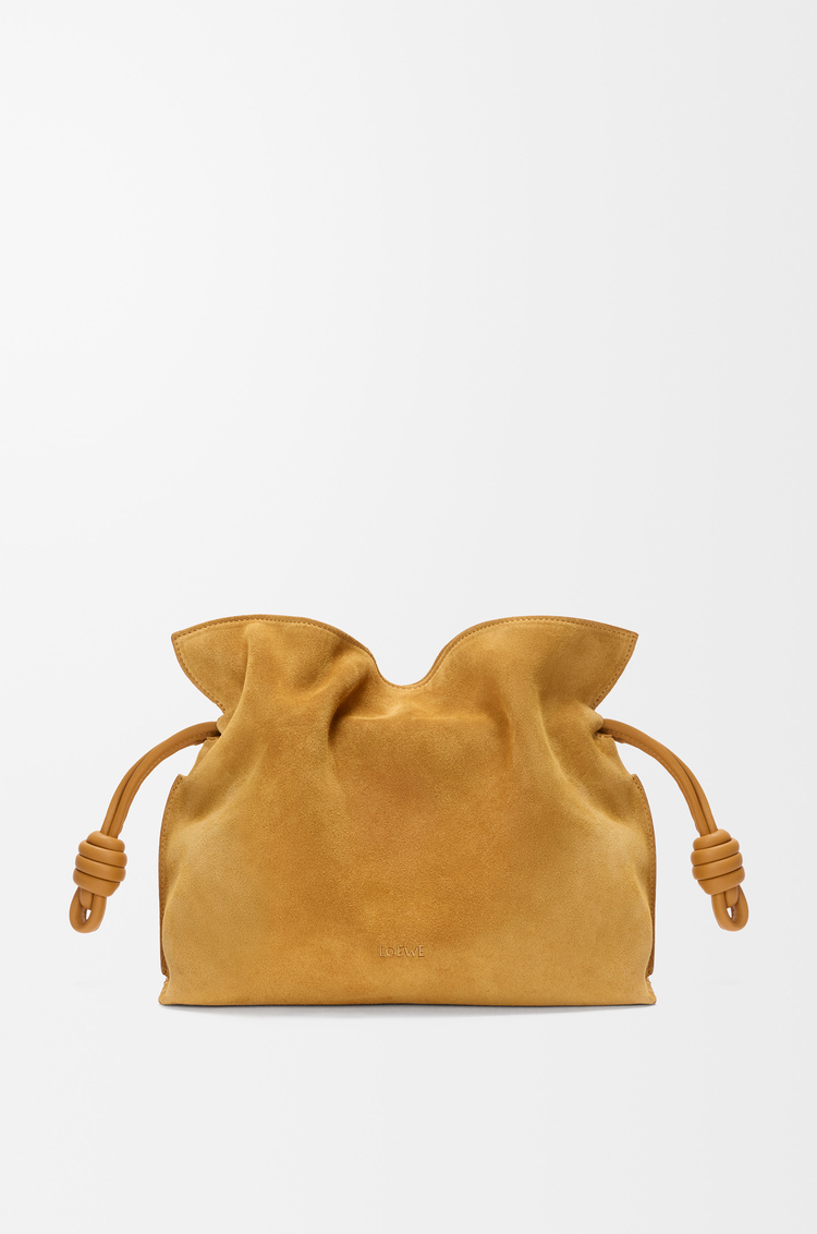 LOEWE Medium Flamenco clutch in suede Ochre