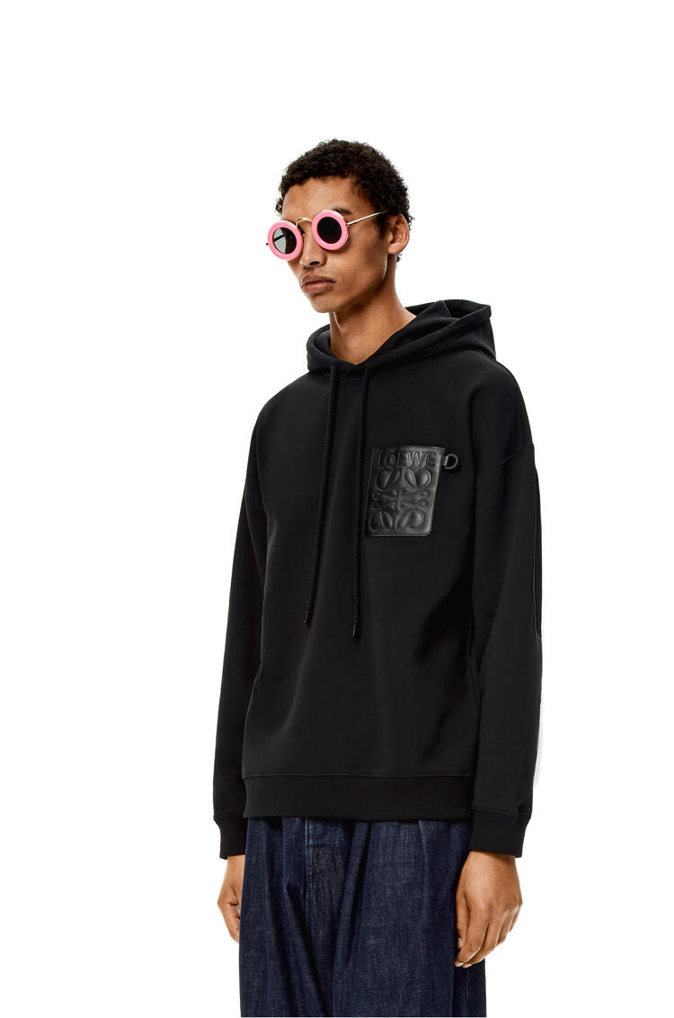 LOEWE Anagram leather patch hoodie in cotton Black