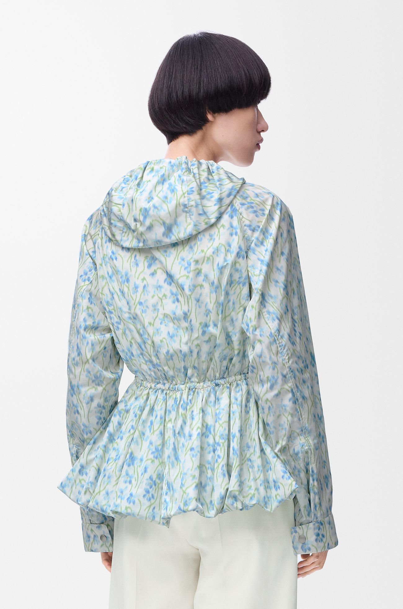 LOEWE Hhooded jacket in silk blend taffeta White/Blue
